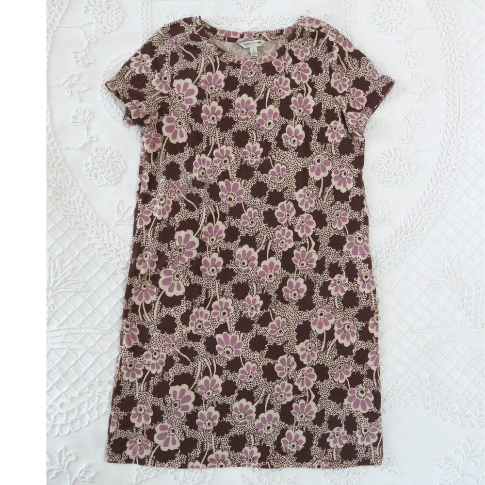 Toad&Co Small Purple Floral Organic Cotton Tencel T-Shirt Shift Dress Mini